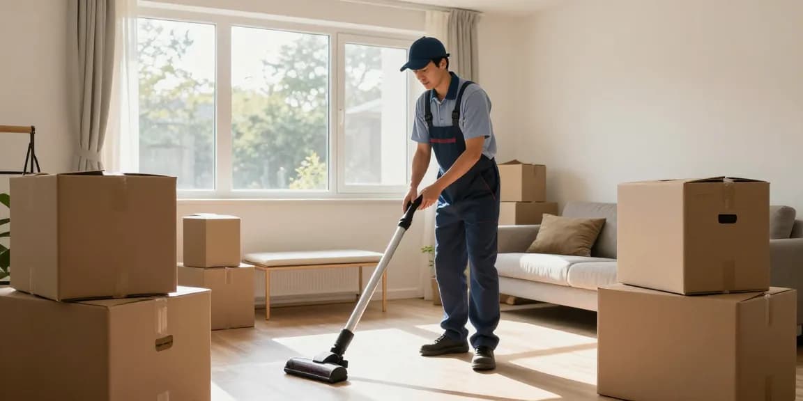 Efficient umzugsreinigung bern service showcasing professional cleaner in action in a bright, organized apartment.