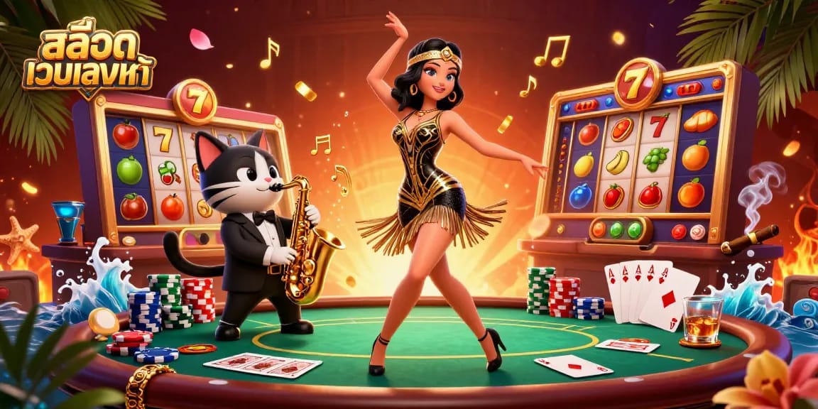 Experience thrilling slots with สล็อตเว็บตรงแท้ featuring detailed characters in a dynamic casino scene.