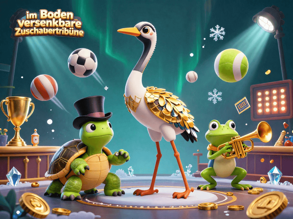 Erleben Sie die innovativen im Boden versenkbaren Zuschauertribünen mit dynamischen Spielelementen und lebendiger Farbgebung.