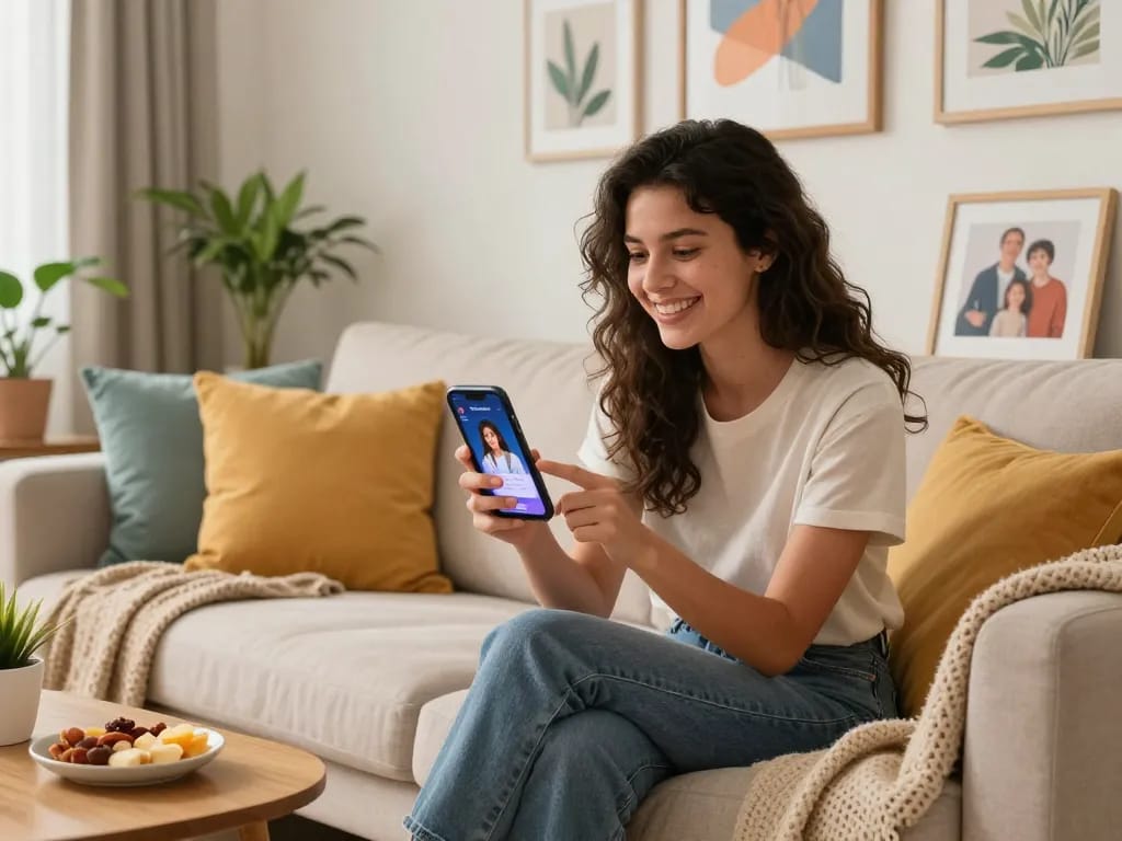 Engaging with a girlfriend AI in a cozy living room setting.
