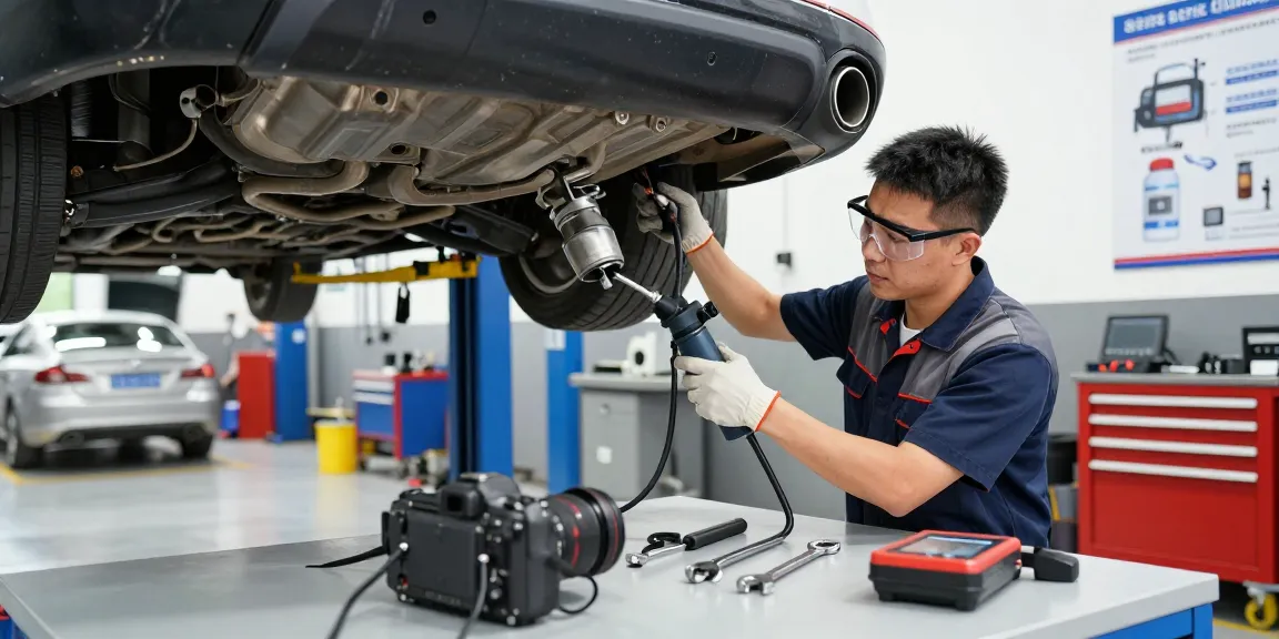 DPF Reinigung Laatzen: Fachmann reinigt Abgasfilter mit spezialisiertem Equipment in Werkstatt.