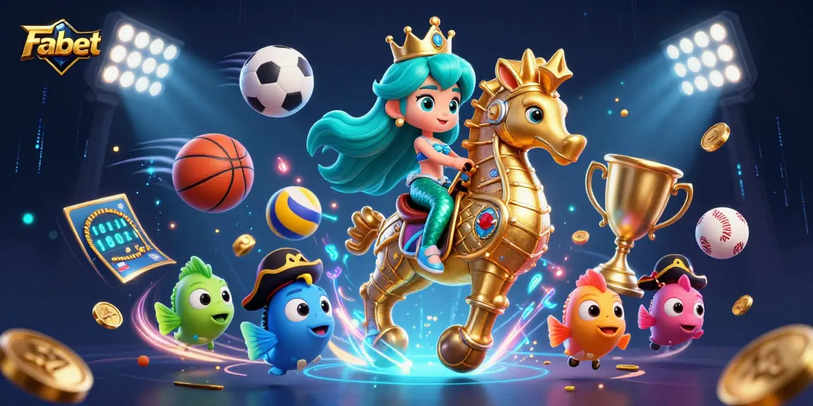 Experience Fabet's thrilling gaming adventure with a dynamic 3D casino illustration depicting a mermaid and exciting sports elements.