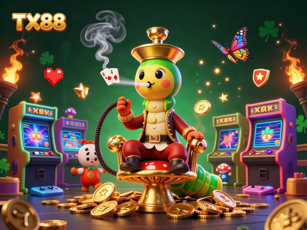 Engage with TX88's dynamic online gaming world, showcasing 3D fun elements and characters.
