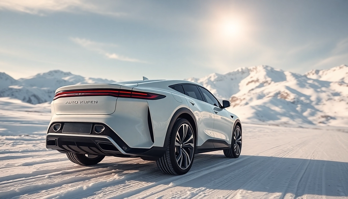 Fahre mit Auto Kufen auf einer schneebedeckten Landschaft für ein kühles Winterabenteuer.