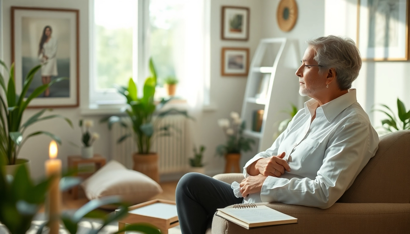 Reinkarnationstherapie Sitzung mit Klienten in entspannter Atmosphäre.